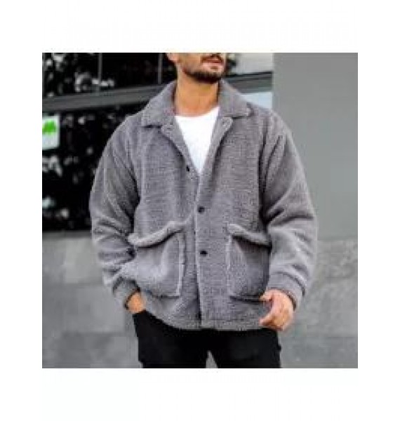 Men's Casual Solid Lamb Fleece Fleece Cardigan Jacket