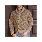 Men's Casual Vintage Long Sleeve Jacquard Sleeve Lapel Knit Sweater