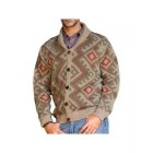 Men's Casual Vintage Long Sleeve Jacquard Sleeve Lapel Knit Sweater