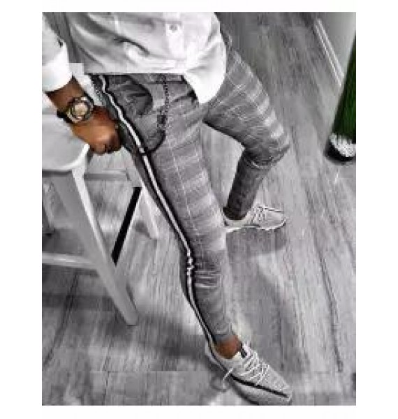 Checkered texture slatted casual trousers