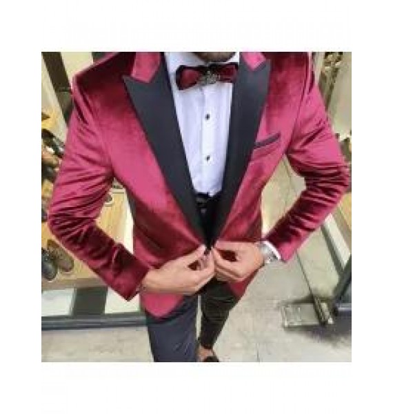 Mens Casual Business Velvet Blazer Jacket