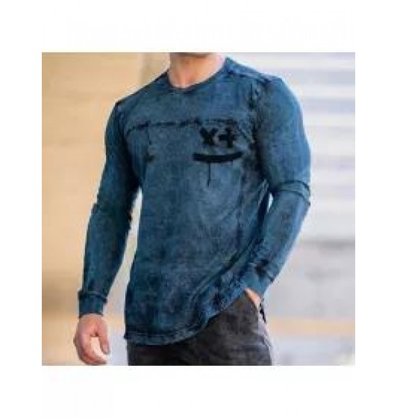 Mens Fashion Washed Long Sleeve T-shirt