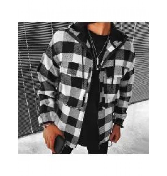 Men's Geometric Lattice Textured Pattern Long-sleeved Shirt/jacket