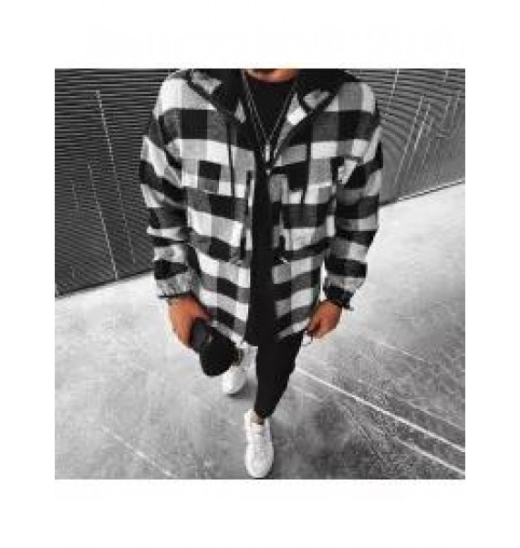 Men's Geometric Lattice Textured Pattern Long-sleeved Shirt/jacket