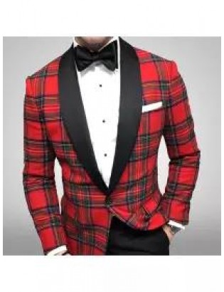 Casual Men's Plaid Green Fruit Collar Blazer