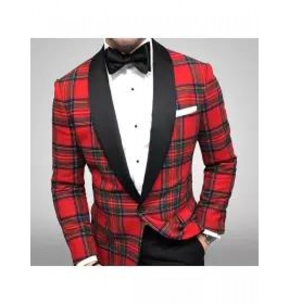 Casual Men's Plaid Green Fruit Collar Blazer