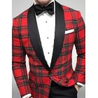 Casual Men's Plaid Green Fruit Collar Blazer