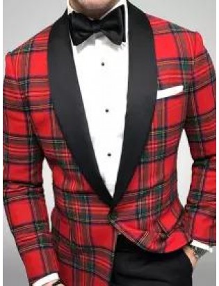 Casual Men's Plaid Green Fruit Collar Blazer