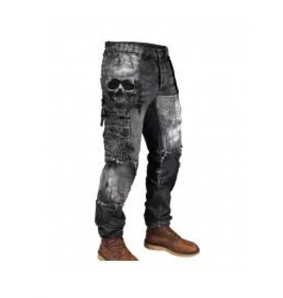 Mens skull print outdoor wear-resistant army pants