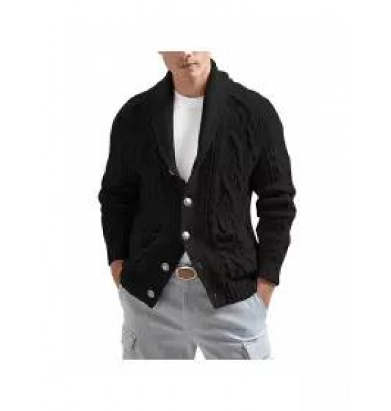 Men's English Lapel Jacquard Knit Jacket Cardigan Sweater