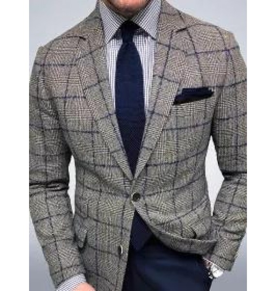 Men's business Plaid slim suit blazer