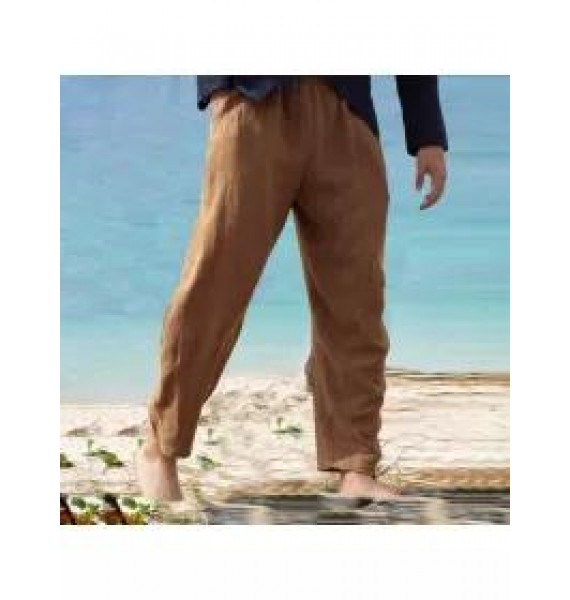 Men's Linen Panel Cut Breathable Stretch Bloomers Casual Pants