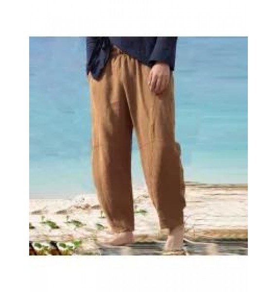 Men's Linen Panel Cut Breathable Stretch Bloomers Casual Pants