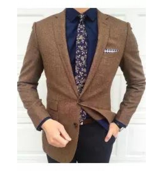 Men's fashion temperament double pocket green fruit collar suit