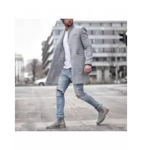 Mens Trench Coat Lapel Mid-length Coat