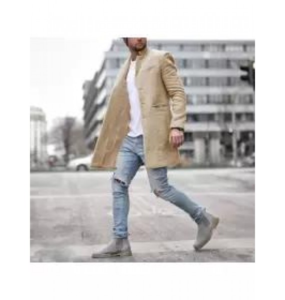 Mens Trench Coat Lapel Mid-length Coat