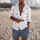 Mens Fashion  Anchor Beach Print Casual Shirt