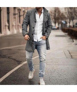 Men's Fashion Loose Jacket Mid Length Wool Coat