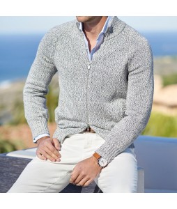 Cotton Thermal Shawl Zip Cardigan