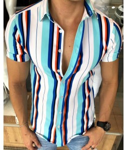 Fashion pel striped colorblock short sleeve shirt