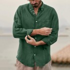 Men's Retro Casual Pocket Cotton Linen Men's Long Sleeve Shirt