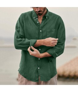 Men's Retro Casual Pocket Cotton Linen Men's Long Sleeve Shirt