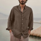 Men's Retro Casual Pocket Cotton Linen Men's Long Sleeve Shirt