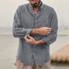 Men's Retro Casual Pocket Cotton Linen Men's Long Sleeve Shirt