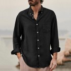 Men's Retro Casual Pocket Cotton Linen Men's Long Sleeve Shirt