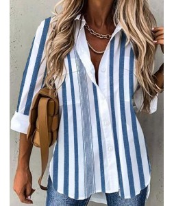 Striped Printed Casual Loose Long Sleeve Blouse