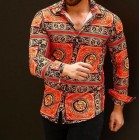 Men's Geometric Colorblock Print Shirt  Outdoor Casual Long Sleeve Shirt