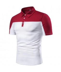 Men's Colorblock Long Sleeve Casual Polo Shirt