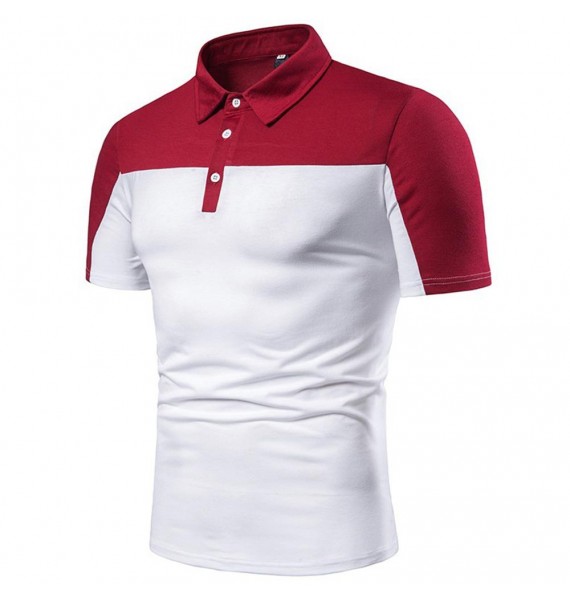 Men's Colorblock Long Sleeve Casual Polo Shirt