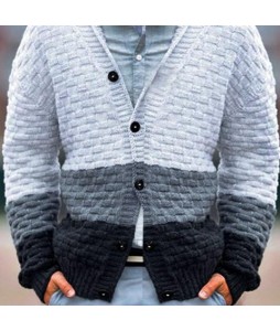 Men's Casual Striped Contrast Button pel Knit Cardigan