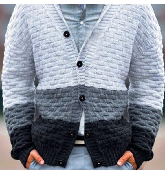 Men's Casual Striped Contrast Button pel Knit Cardigan