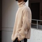 Men's Light Brown Retro Loose Casual Turtleneck Sweater