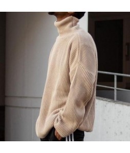 Men's Light Brown Retro Loose Casual Turtleneck Sweater