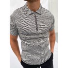 Bck and white herringbone jacquard polo shirt