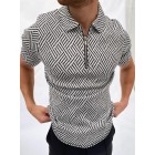 Bck and white herringbone jacquard polo shirt