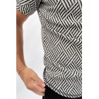 Bck and white herringbone jacquard polo shirt