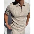 Bck and white herringbone jacquard polo shirt