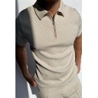 Bck and white herringbone jacquard polo shirt