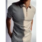 Bck and white herringbone jacquard polo shirt