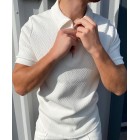 Bck and white herringbone jacquard polo shirt