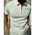 Bck and white herringbone jacquard polo shirt