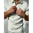 Bck and white herringbone jacquard polo shirt