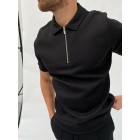 Bck and white herringbone jacquard polo shirt