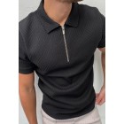 Bck and white herringbone jacquard polo shirt