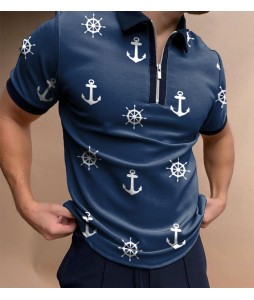 Ocean Print Short Sleeve Polo Shirt