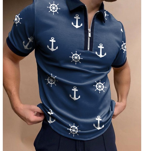 Ocean Print Short Sleeve Polo Shirt